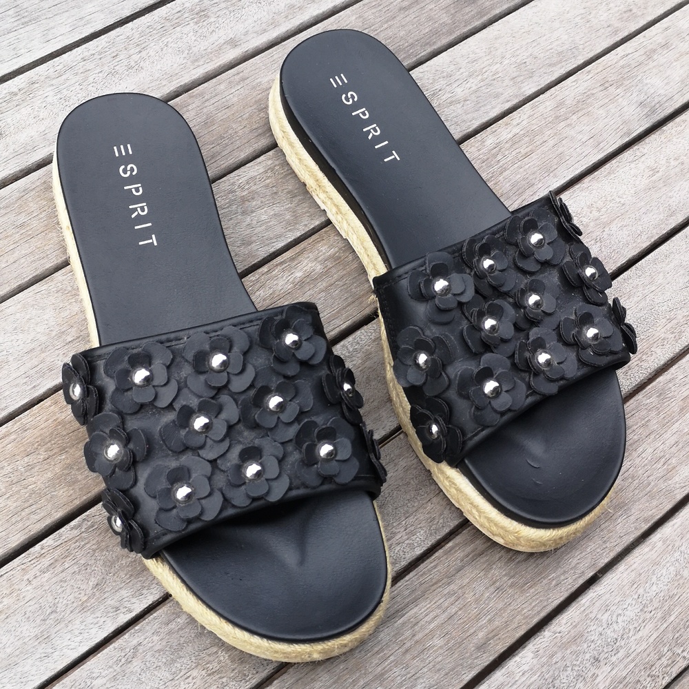 Esprit Black Floral Slide Sandals